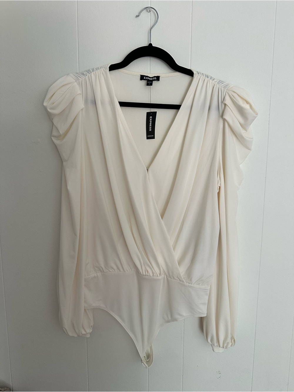 NWT Express Cream Surplice Long-Sleeve Bodysuit